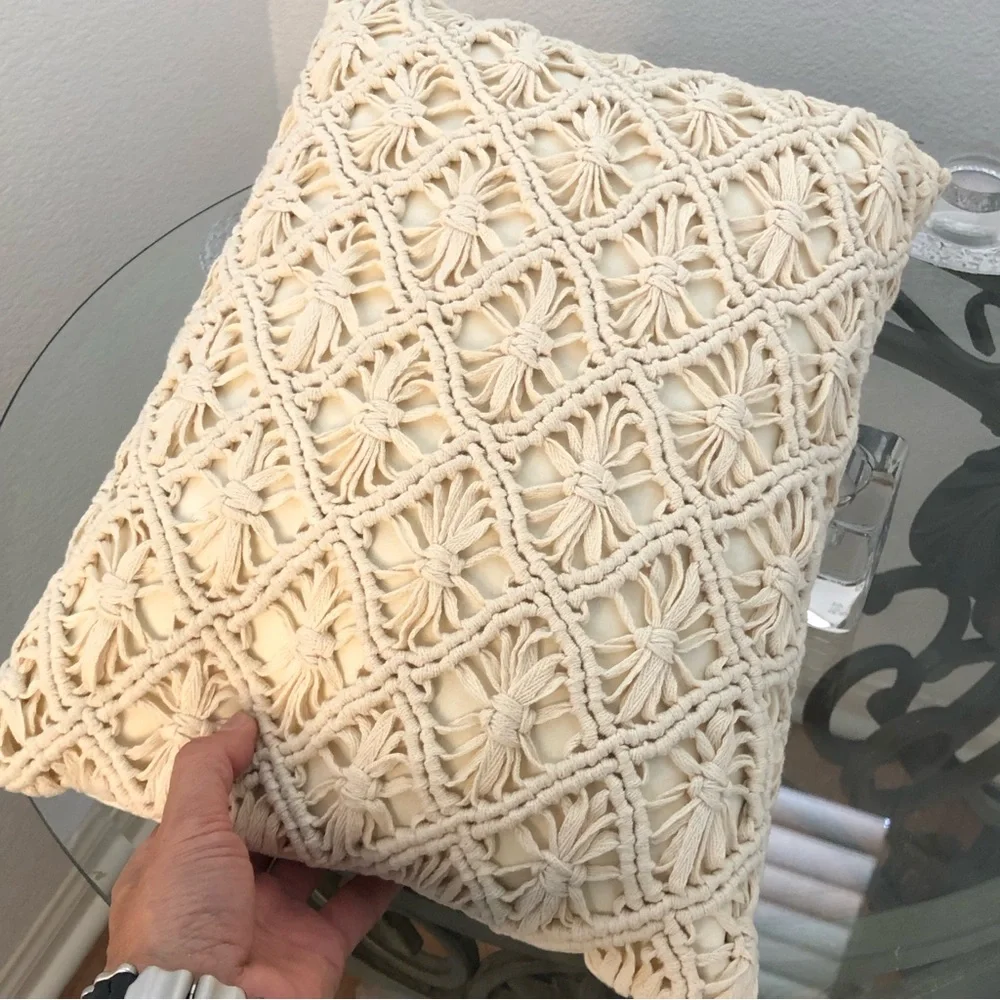 CELERIE by Celerie Kemble 15” by 12” Crochet Pillow cream great shape